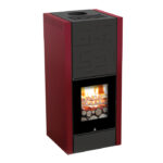 Termostufa a Legna Wood 200 Basic - colore bordeaux - rendimento oltre 90% con accensione dall'alto, acqua calda sanitaria