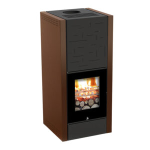 Termostufa a Legna Wood 200 Basic - colore ramato - rendimento oltre 90% con accensione dall'alto, acqua calda sanitaria