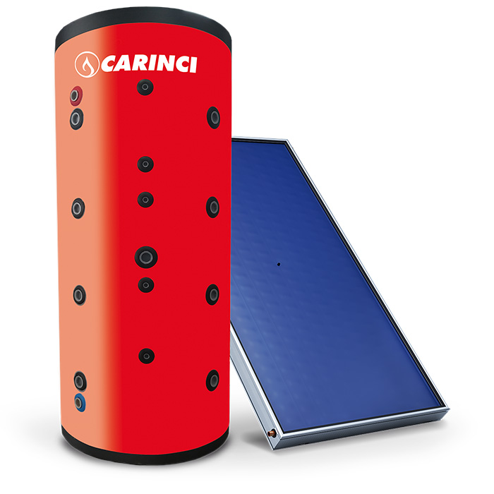 Kit Ecoboiler Carinci con Accumulatore per riscaldamento e ACS, collettore solare selettivo ad alto potere assorbente