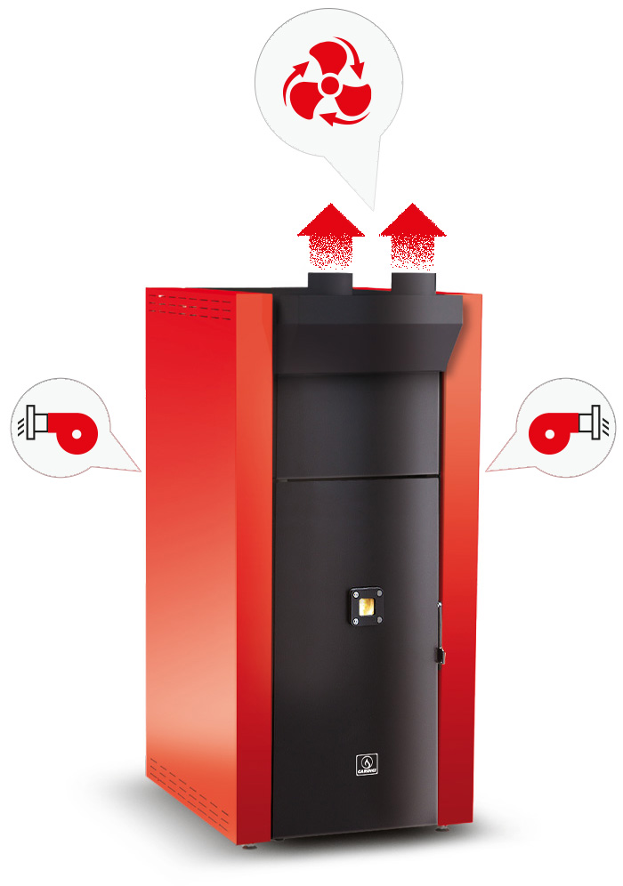 Stufa Air Pellet Box VCC Carinci - a pellet con doppia canalizzazione e 1 ventilatore centrifugo con 2 bocchette superiori