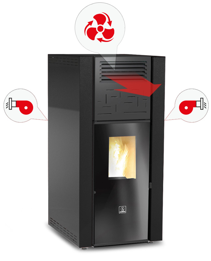 Stufa Air Pellet Cristal VCC Carinci - Riscaldamento a pellet con doppia canalizzazione posteriore e doppio vetro ceramico